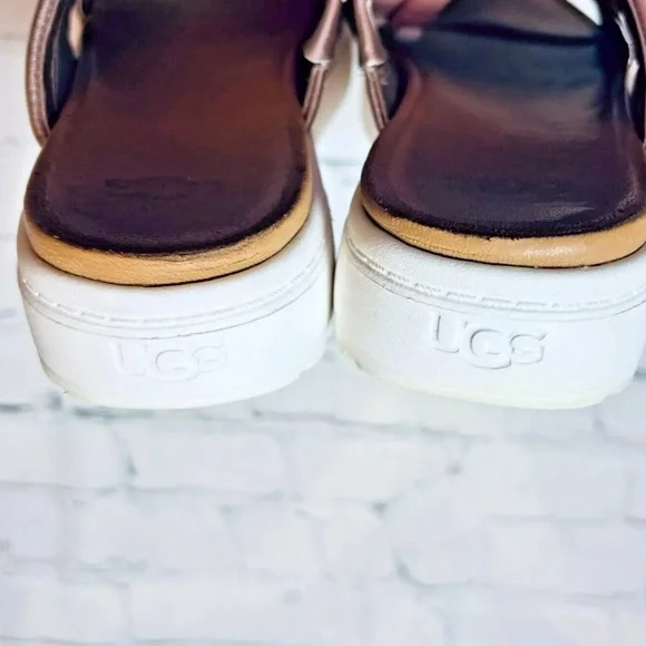 UGG Women Size 7.5 Zayne Crossband Rose Gold Metallic Slip On Platform Sandals - Picture 6 of 11